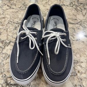 Sperry Top-Sider Halyard 2-Eye Twill Navy Blue Boat Shoes Womans Size 9.5